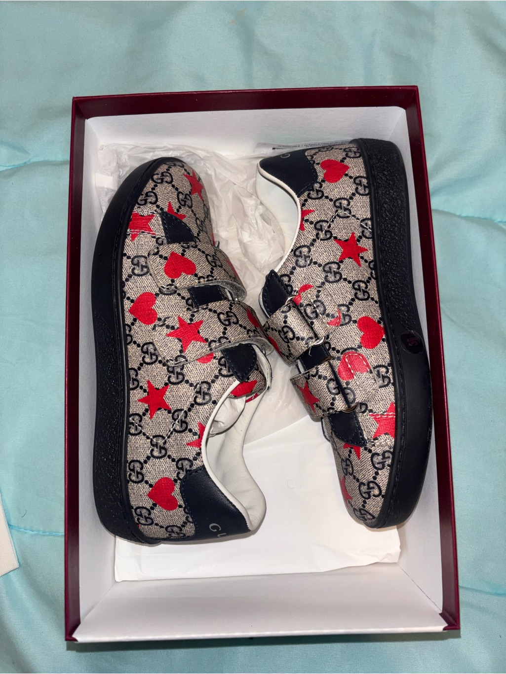 Gucci Kids Beige Gg Canvas Sneakers With Red Stars & Hearts